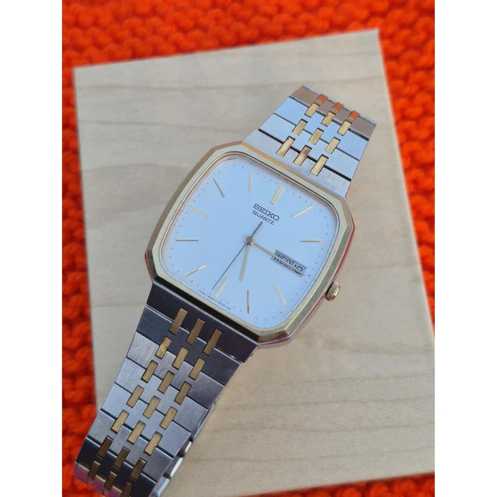 Vintage Seiko Seagull Quartz Tank Dress Watch 6423-5010 80s Two Tone Classic